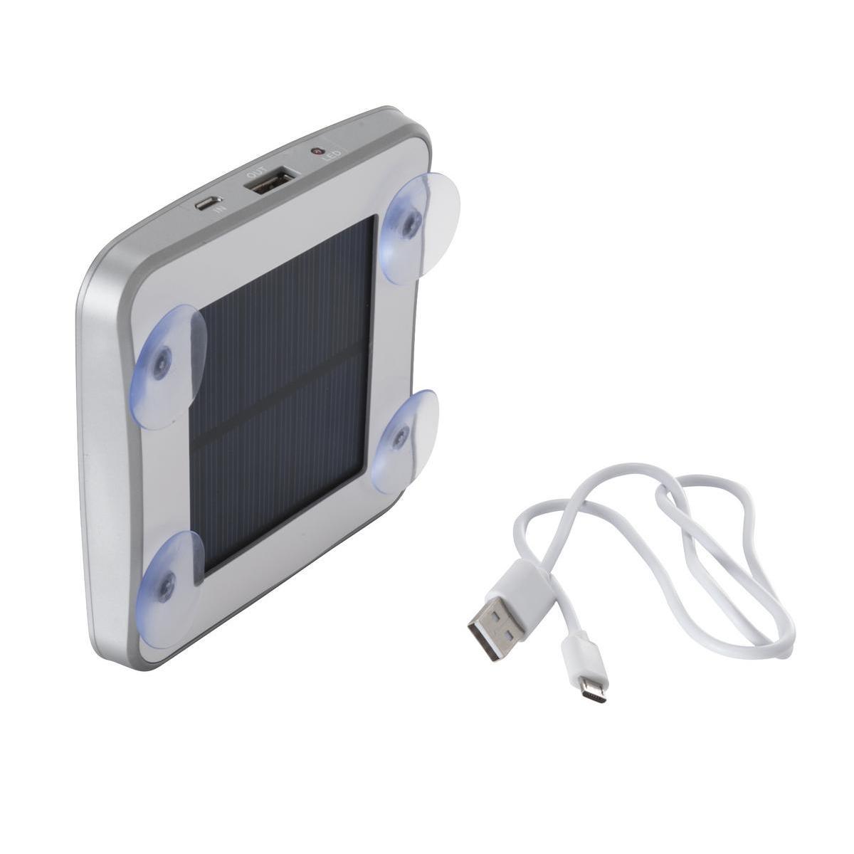 Batterie externe rechargeable solaire - Panneau solaire et ABS - 11,8 x 1,8 x H 11,8 cm - Gris