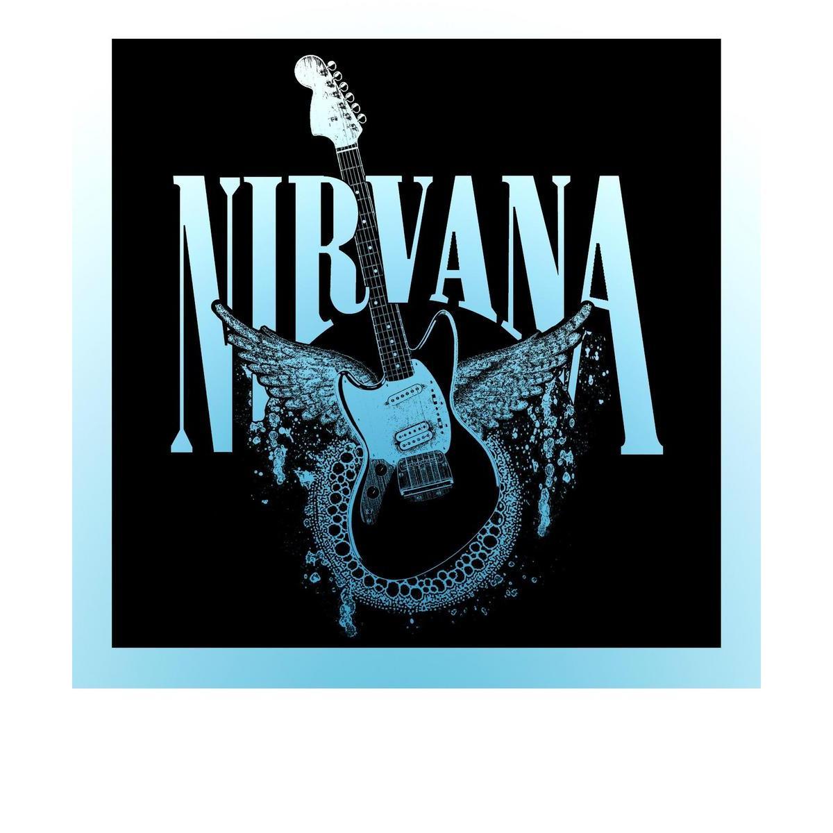 Toile Nirvana Guitare - Bois et coton - 45 x 45 cm - Noir et bleu