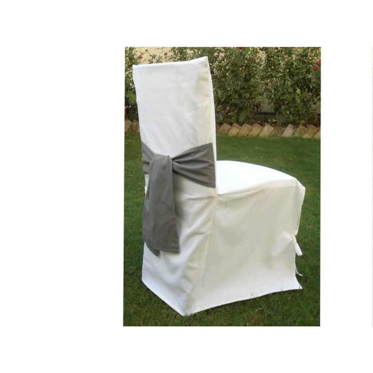 Housse de chaise avec nœud - 100 % coton - 45 x 50 cm - Blanc et gris
