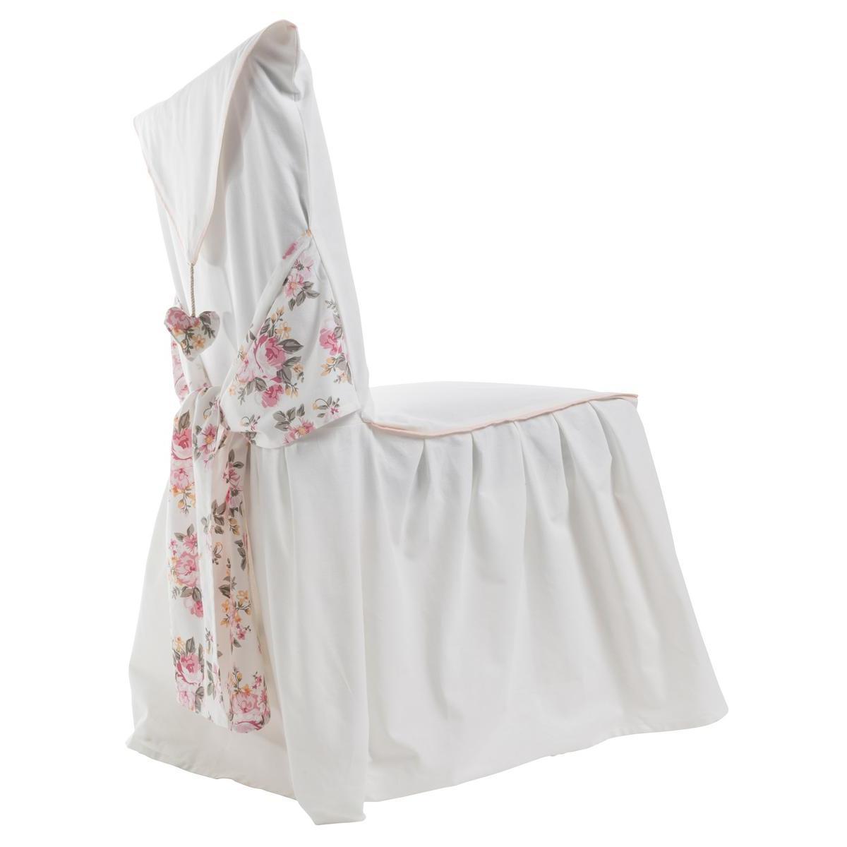 Housse de chaise 'floral' - 100 % coton - 45 x 60 cm - Blanc cassé et rose