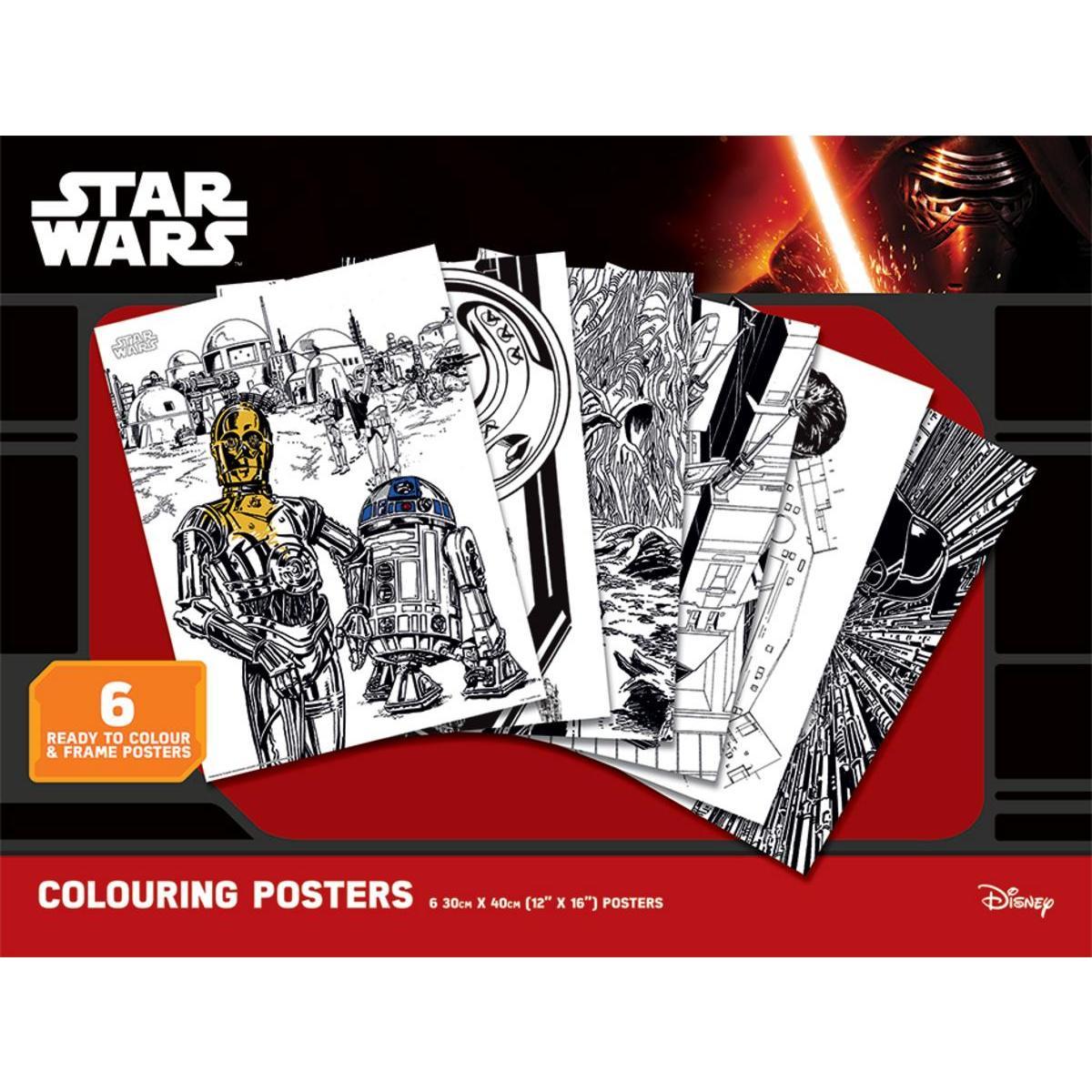 7 posters Star Wars à colorier - Papier - 30 x 40 cm - Noir et blanc