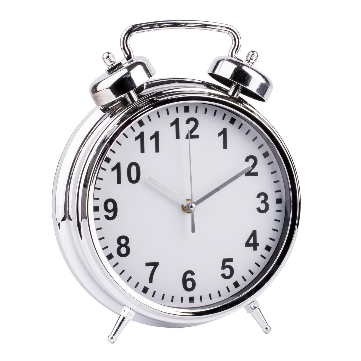 Horloge sur pied - Plastique finition chromé - 24,5 x 7 x H 31,5 cm - Gris et blanc