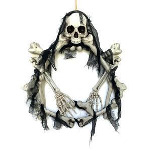 Couronne tête de mort Halloween - Plastique et métal - 37 x H 42 cm - Noir et blanc