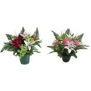 Potée de lys, hortensias et fleurs d'ail - Plastique et polyester - Ø 12,5 x H 30 cm - Différents coloris