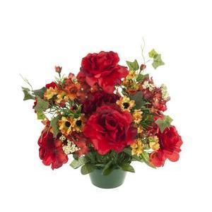 Potée de roses, hortensias et lierres - Plastique et polyester - H 37 cm - Différents coloris