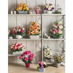 Jardinière de roses, orchidées et ficus - Ciment et tissus - L 28,5 x H 57 cm - Différents coloris