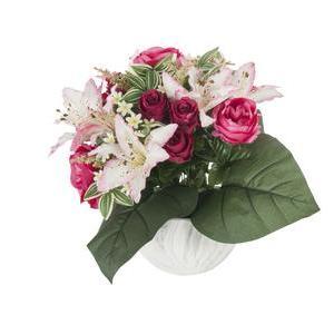 Vase en marbre de roses et lys - Ciment et tissus - H 36 cm - Différents coloris