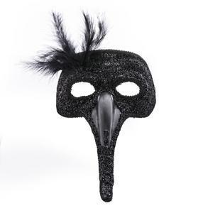 Masque Cyrano à plumes - Noir ou argent
