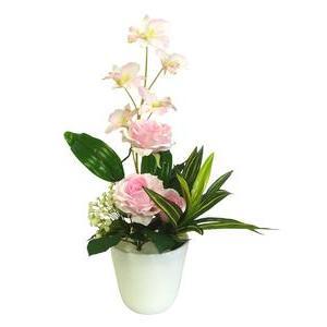 Composition de roses et d'orchidées - Rose ou blanc