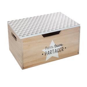 Boîte de rangement en bois - L. 26,8 x l. 16,8 x H. 14,2 cm - Beige et blanc - ATMOSPHERA