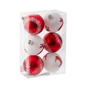 6 boules de Noël déco - ø 6 cm - Rouge, blanc
