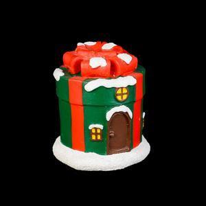 Maison cadeau traditionnelle - ø 7.5 x H 9 cm - Marron, rouge, vert, blanc