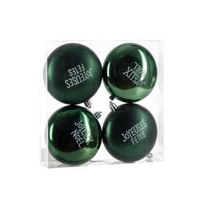 4 boules de Noël plates à message - ø 10 cm - Différents modèles - Vert