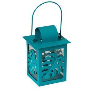 Mini-lanterne Monstera - 10 x H 15 x 10 cm - Différents coloris - Bleu turquoise