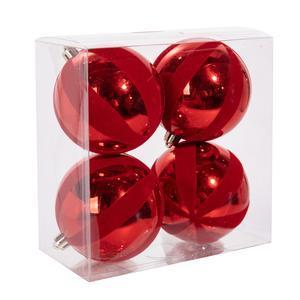 4 boules de Noël effet velours - ø 8 cm - Différents modèles - Rouge - FAIRY STARS