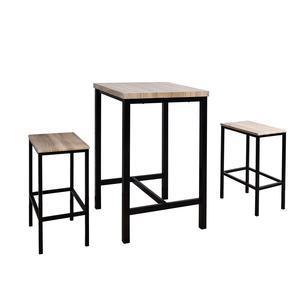 Ensemble table + 2 tabourets - Table : 60 x H 100 x 60 cm / Tabourets : 40 x H 65 x 30 cm - Marron, noir - K.KOON