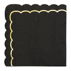 16 serviettes festonnées - 33 x L 33 cm - Noir et or