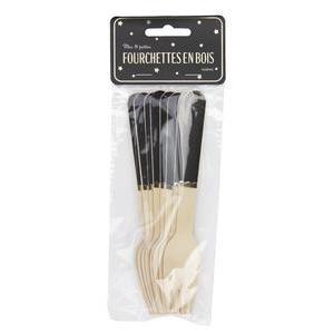 8 fourchettes en bois décorées - 16 cm - Noir, or
