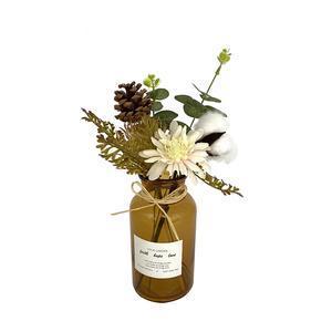 Vase bouteille + fleurs artificielles - ø 8 x H 31 cm - Différents modèles - Marron - K.KOON
