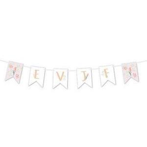Guirlande avec fanions en papier "EVJF" - 25 x 18 x H 0.5 cm - Blanc et rose