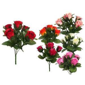 Bouquet de 5 roses - Polyester - H 26 cm - Différents coloris