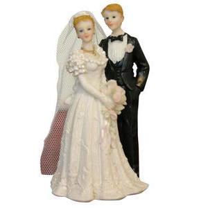 Décoration couple de mariés - Résine - 9,5 x 4,5 cm - Blanc et noir