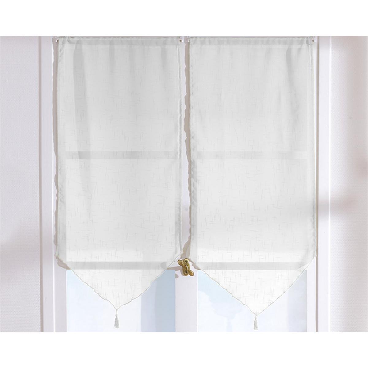 Paire de vitrages - 100% polyester - 60 x 120 cm - Blanc
