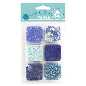 Assortiment perles de rocailles - Plastique - 9 x 2 x 15,5 cm - Bleu