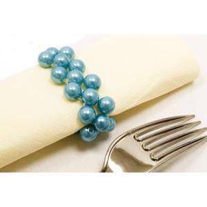 Lot de 2 ronds de serviette en perles - Plastique - 6,5 x 2,5 cm - Bleu turquoise