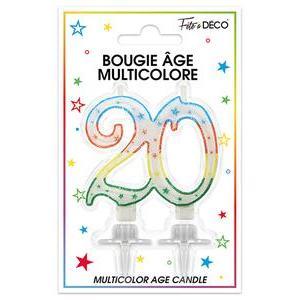 Bougie pailletée Spécial 20 ans avec languettes - 8 cm - Multicolore