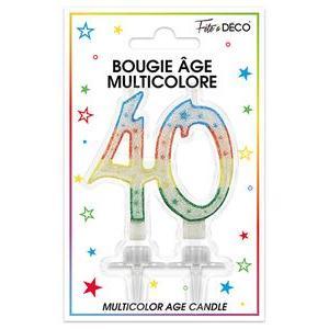 Bougie pailletée Spécial 40 ans avec languettes - 8 cm - Multicolore