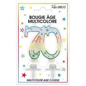Bougie pailletée Spécial 70 ans avec languettes - 8 cm - Multicolore