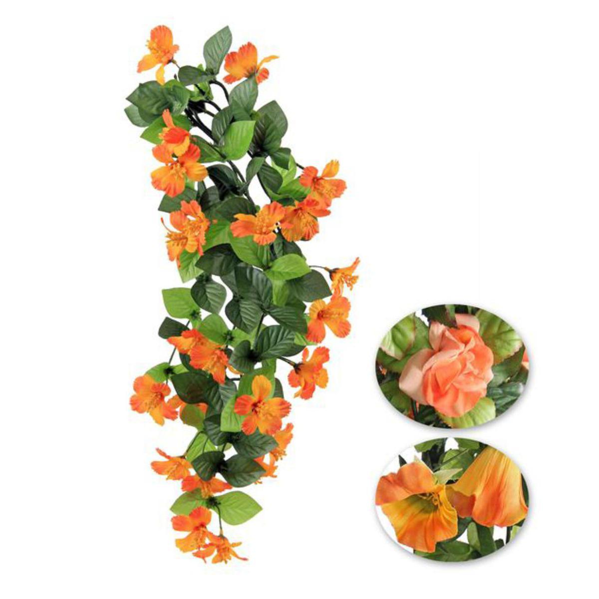 Chute fleurie - Plastique et polyester - H 50 cm - 3 tons d'orange