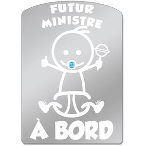Sticker voiture de prévention enfant Futur ministre à bord - 22 x 12 cm - Gris