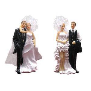 Sujets couple mariés - Résine - Hauteur 15,7 cm - Noir et blanc