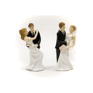 Sujets couple mariés enlacés - Résine - Hauteur 12,8 cm - Noir et blanc