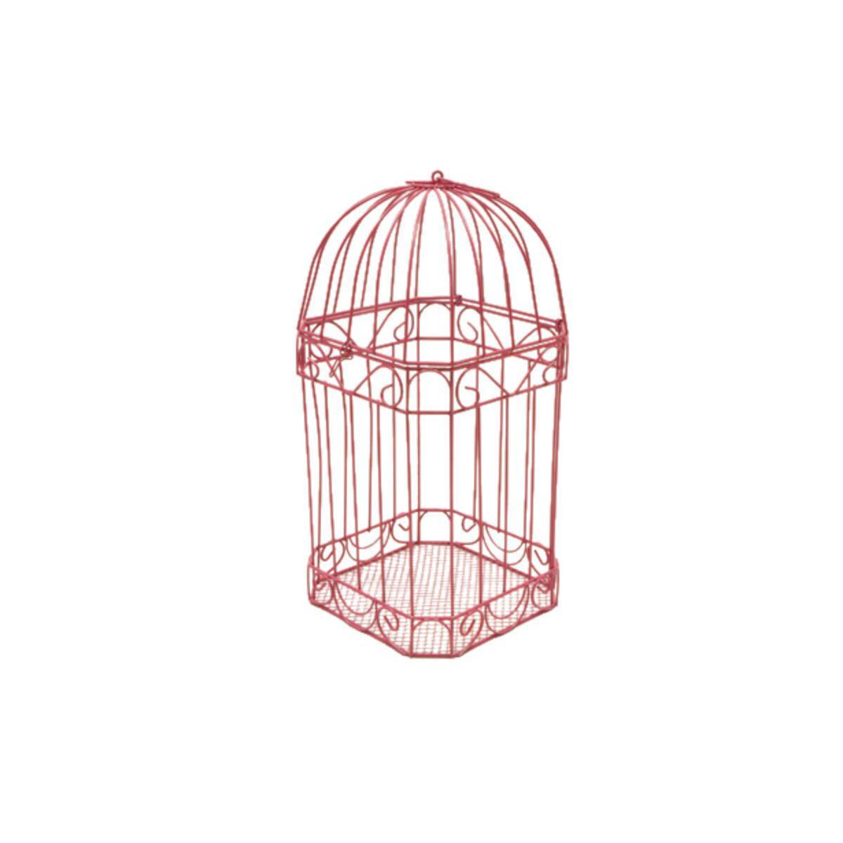 Cage à oiseaux décorative - Acier - 15 x 15 x 30 cm - Rose