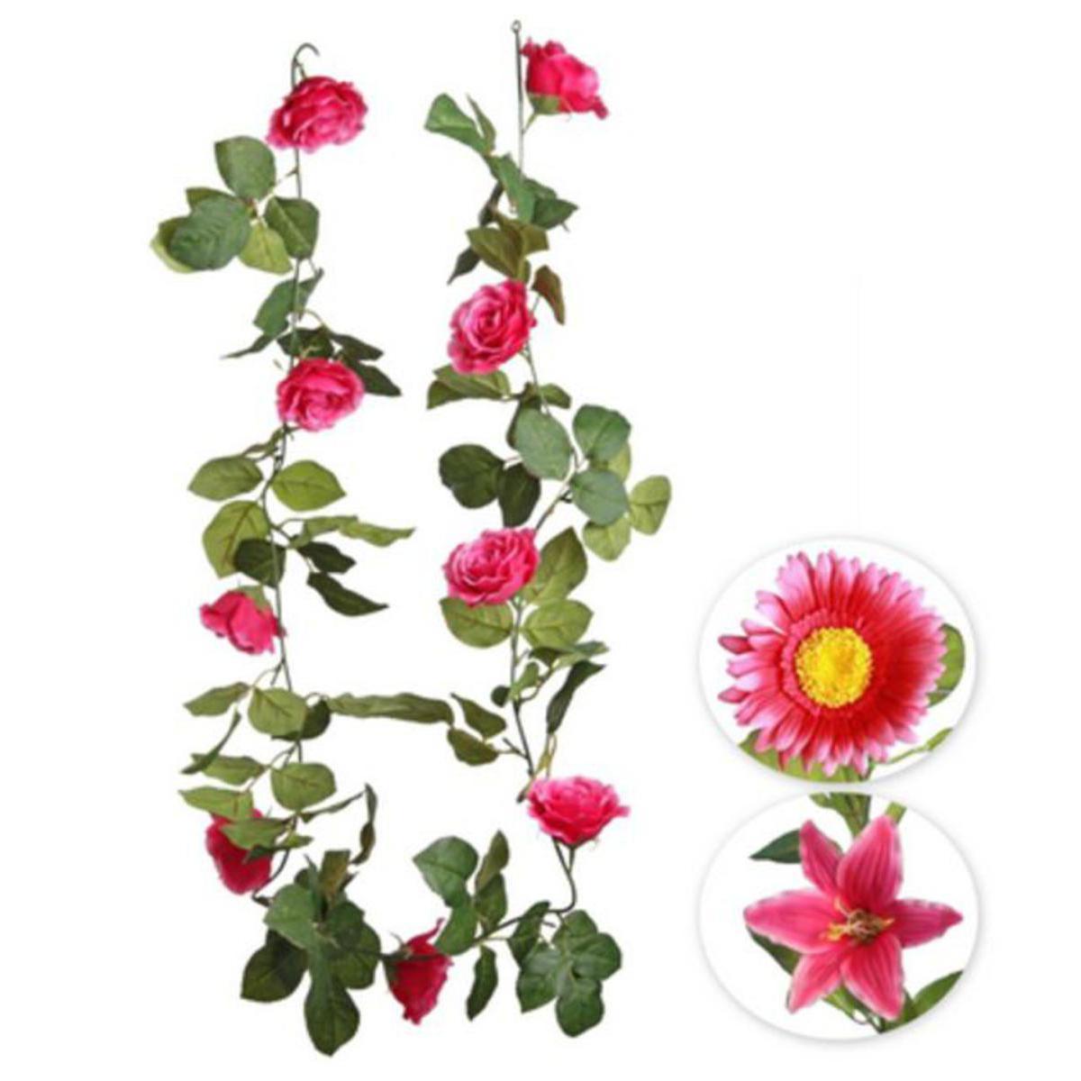 Guirlande de Lys Roses et Gerbera - Plastique et polyester - H 160 cm - Rose