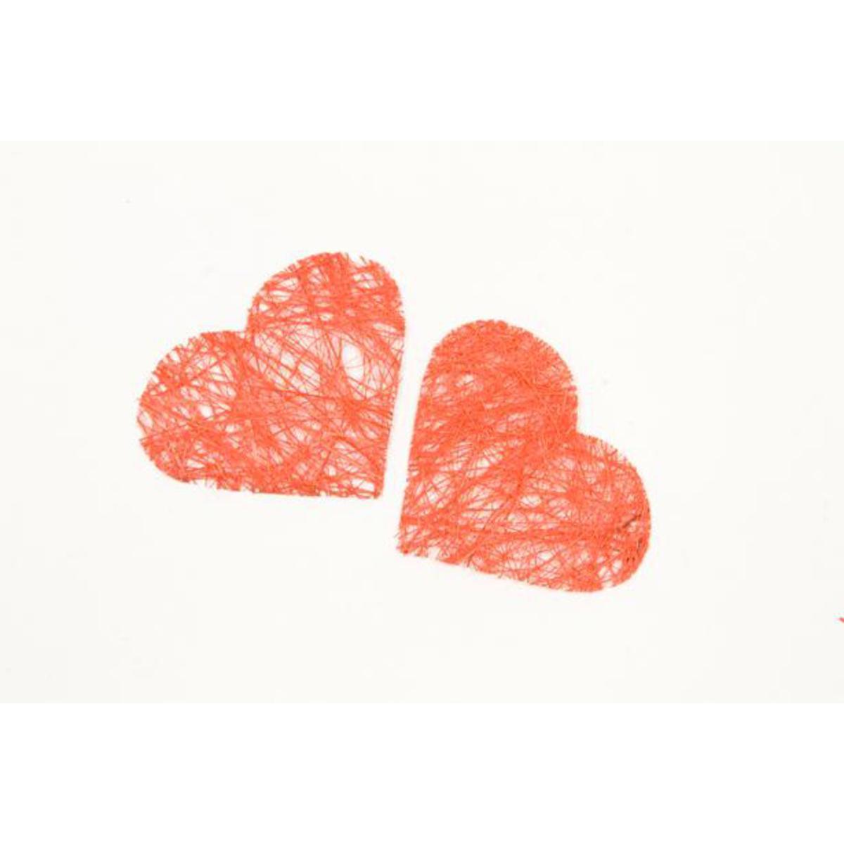 Lot de 24 cœurs - Abaca - 4 x 4 cm - Rouge