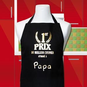 Tablier de cuisine Papa 1er prix du meilleur cuisinier - 72 x 86 cm - Noir et or