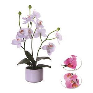 3 Orchidées en pot - Plastique, Céramique et Polyester - H 28 cm - Blanc Violet