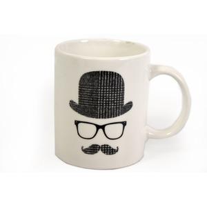 Mug déco moustache en céramique - 9,5 x 8 cm - Modèle Hercule Poirot - Noir, blanc