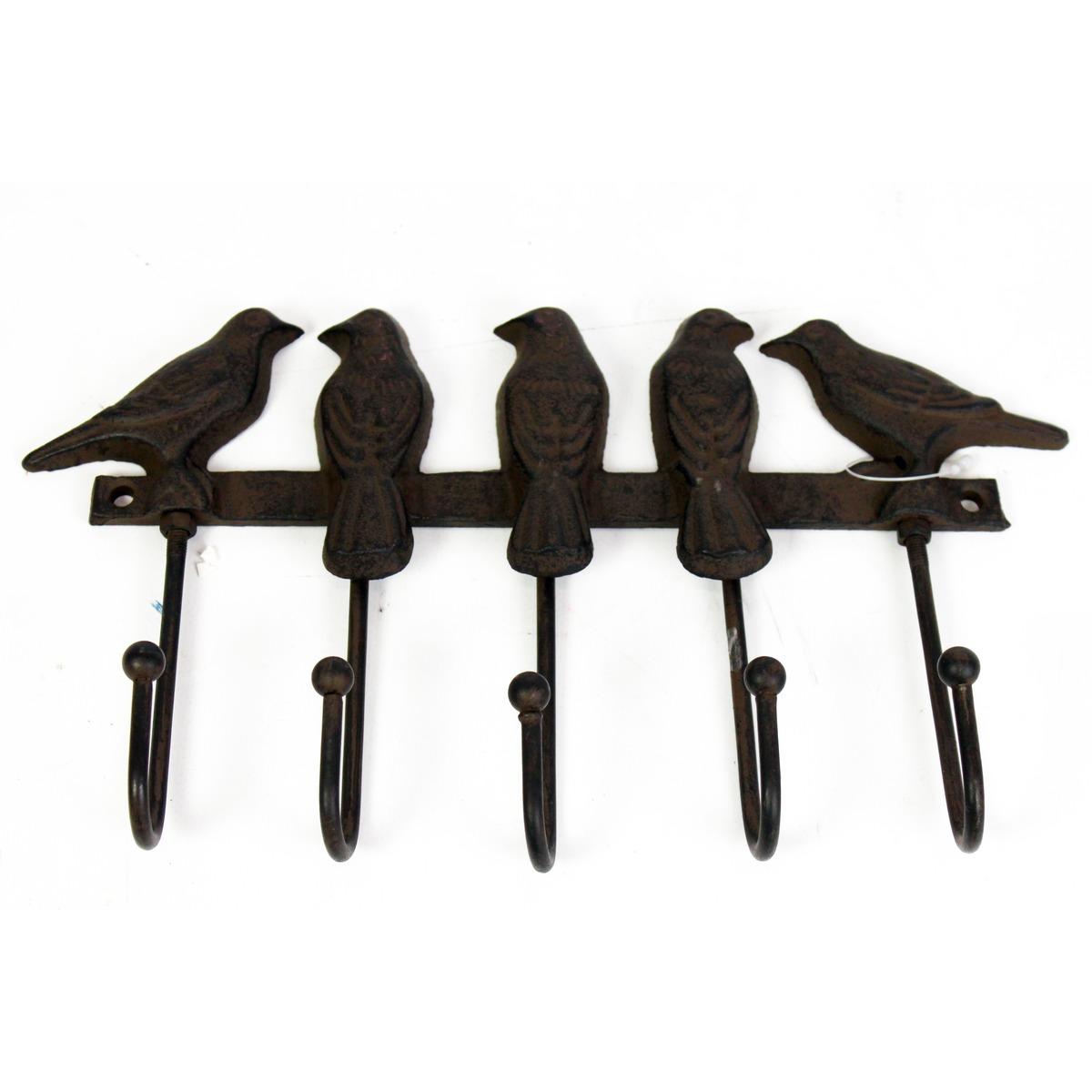 Patère noire en fer en forme d'oiseaux - 27 x 35 cm