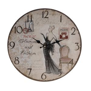 Horloge murale en bois cabaret - Diamètre 34 cm - Modèle New York