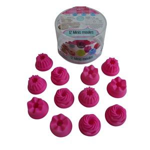 Lot de 12 moules en silicone avec motifs divers - Antiadhésifs - 5 cm - rose
