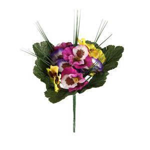 Mini bouquet de primevères - Plastique, Polyester - H 21 cm - Rose
