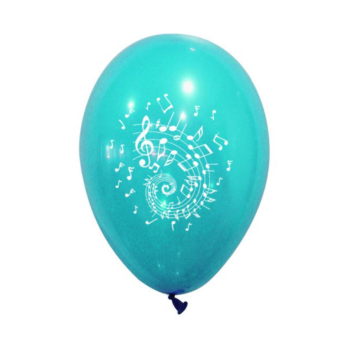 8 ballons imprimés notes de musique - Latex - ø 28 cm - Turquoise