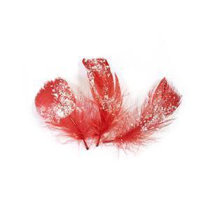 20 plumes décoratives enneigées - Plume et polyester - 7,5 cm - Rouge
