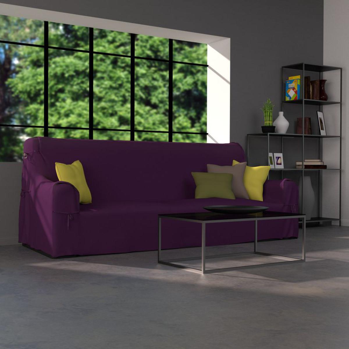 Housse de Canapé Panama en coton - 205 x 90 x 60 cm -  Violet Prune
