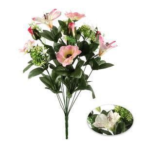 Bouquet d'anémones, roses et alstroemerias - Plastique, Polyester - H 52 cm - Beige Vert Rose